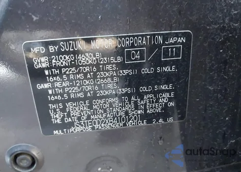 2011 Suzuki Grand Vitara Premium z USA, uszkodzony, nr VIN JS3TE0D2XB4101201